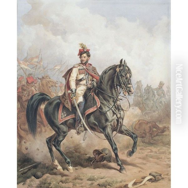 Franciszek Wodzicki as a Krakus Regiment officer Oil Painting by Juliusz Kossak