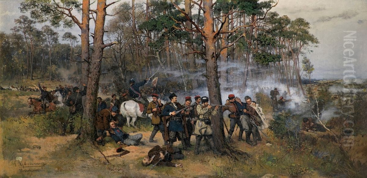 January Uprising scene Oil Painting by Tadeusz Ajdukiewicz