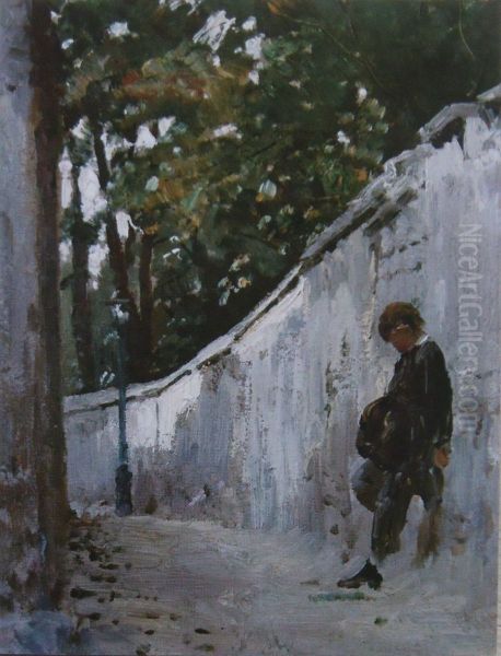 Boy at the garden wall. Montmartre Oil Painting by Ilya Repin