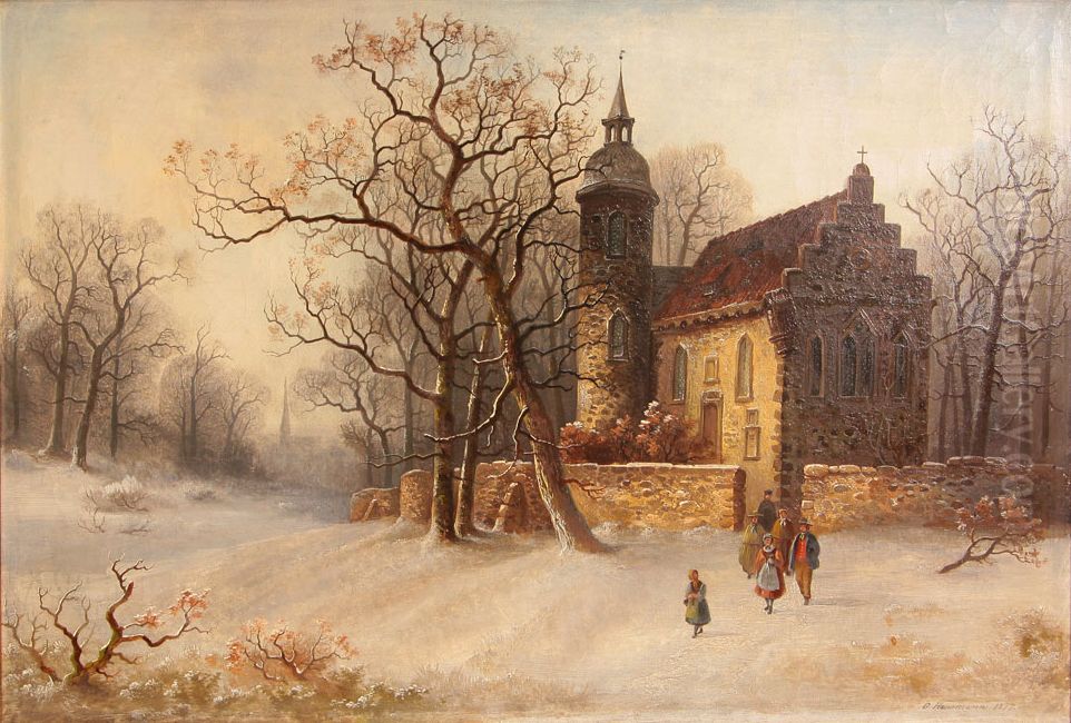 Winterlandschaft mit Kirche Oil Painting by Gustav Hausmann