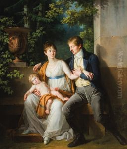 Portrait du comte Stanislas Myelzinski avec son epouse et son enfant.
