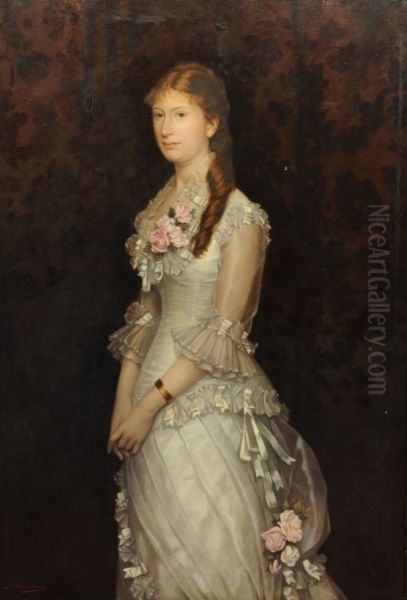 Portrait of a woman standing Oil Painting by Louis Maeterlinck