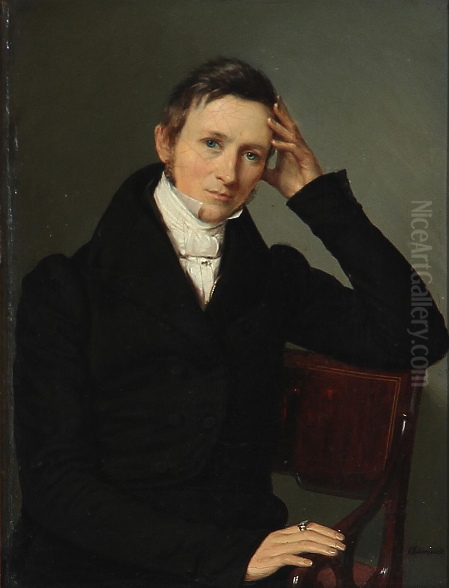 Portraet af maleren Johannes Steenfeldt. Oil Painting by Louis Aumont