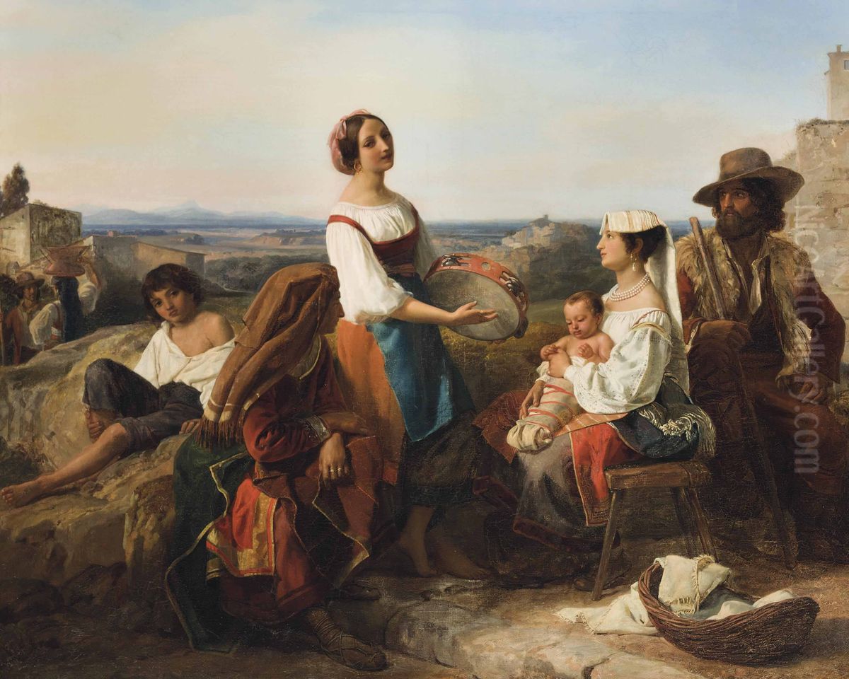 A musical interlude in the Roman Campagna Oil Painting by Friedrich August Bouterwek