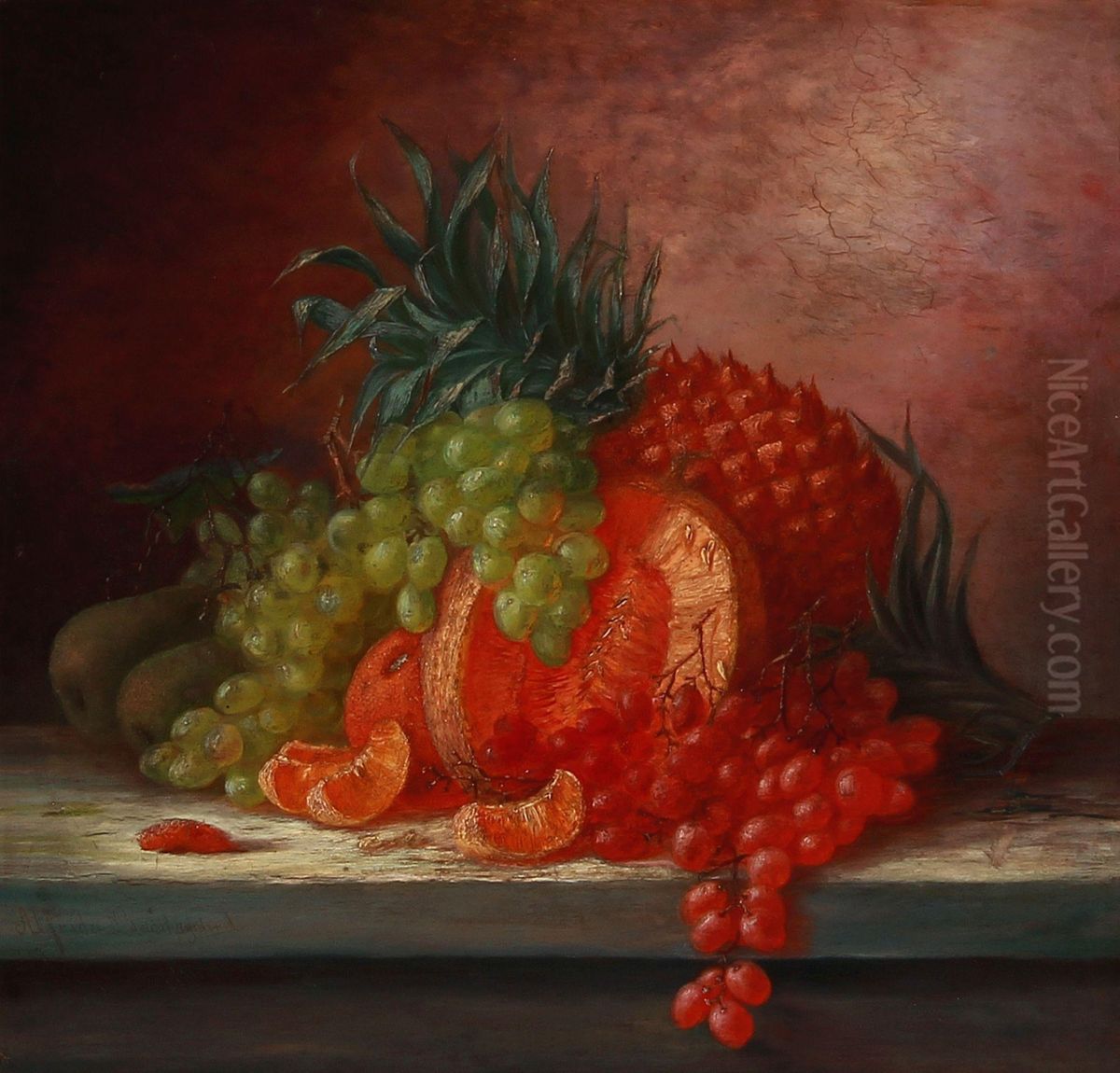 Opstilling med ananas, druer og appelsiner Oil Painting by Alfrida Baadsgaard