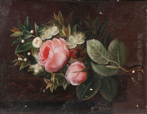 Still life with roses (1863). Oil Painting by Alfrida Baadsgaard