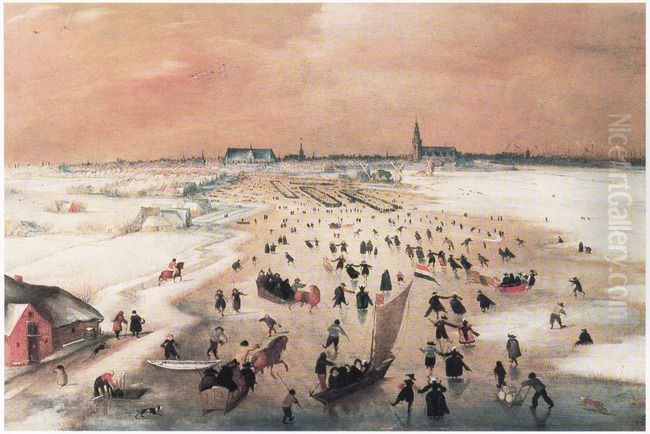 Winterlandschap met gezicht op Amsterdam vanuit het zuiden, 1602 Oil Painting by unknown