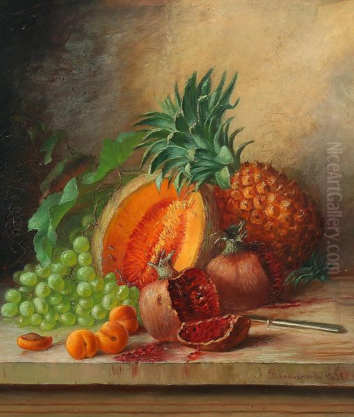 Still life with tropical fruits. Oil Painting by Alfrida Baadsgaard
