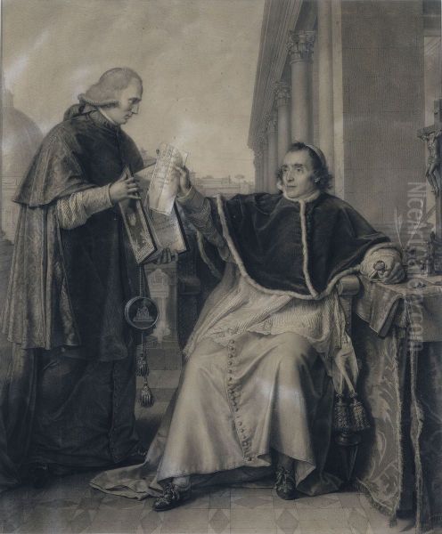 Le pape Pie VII remettant au cardinal Consalvi la ratification du Concordat signe a Rome entre la France et le Saint-Siege, le 15 aout 1801 Oil Painting by Jean-Baptiste Wicar