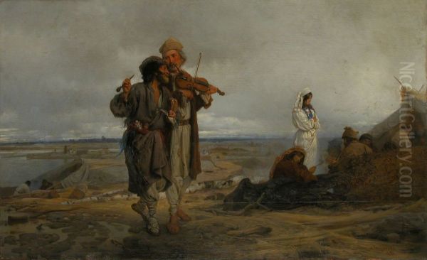 Rafts on the Vistula. Oil Painting by Wilhelm August Stryowski
