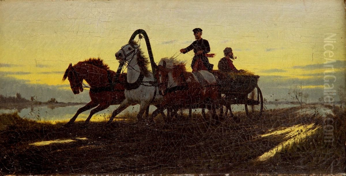 Horse-drawn vehicle Oil Painting by Wlodzimierz Los