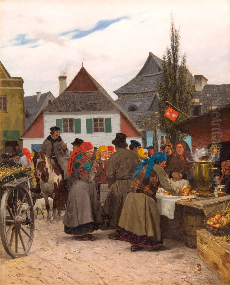 Town's market Oil Painting by Stanislaw Witkiewicz