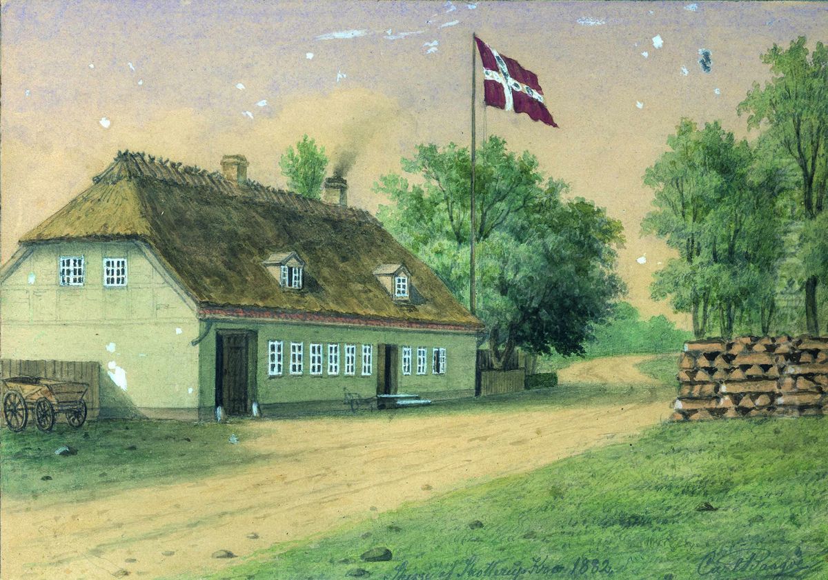Sketch of the inn at Skotterup. Oil Painting by Carl Baagoe