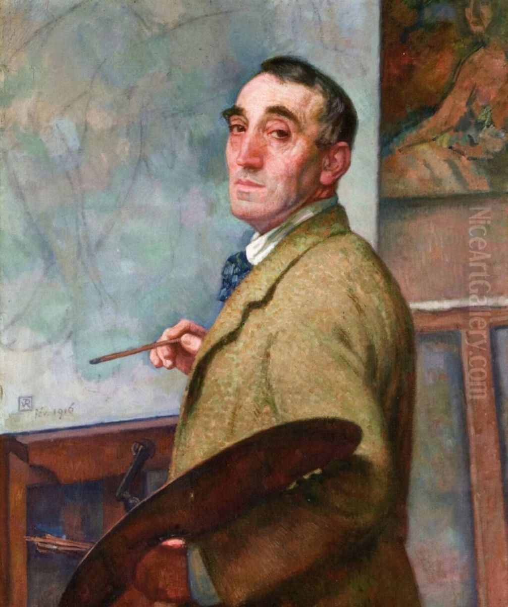 Self-portrait with palette Oil Painting by Theo van Rysselberghe
