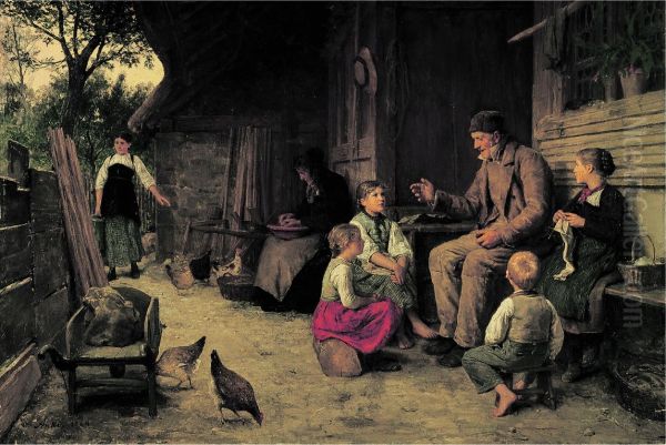Grandfather Telling a Story Oil Painting by Albert Anker
