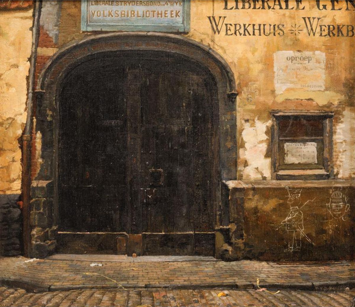 Entrance gate of former Vondelingenhuis / Volksbibliotheek, Kloosterstraat, Antwerp Oil Painting by Hendrik Van Der Borcht