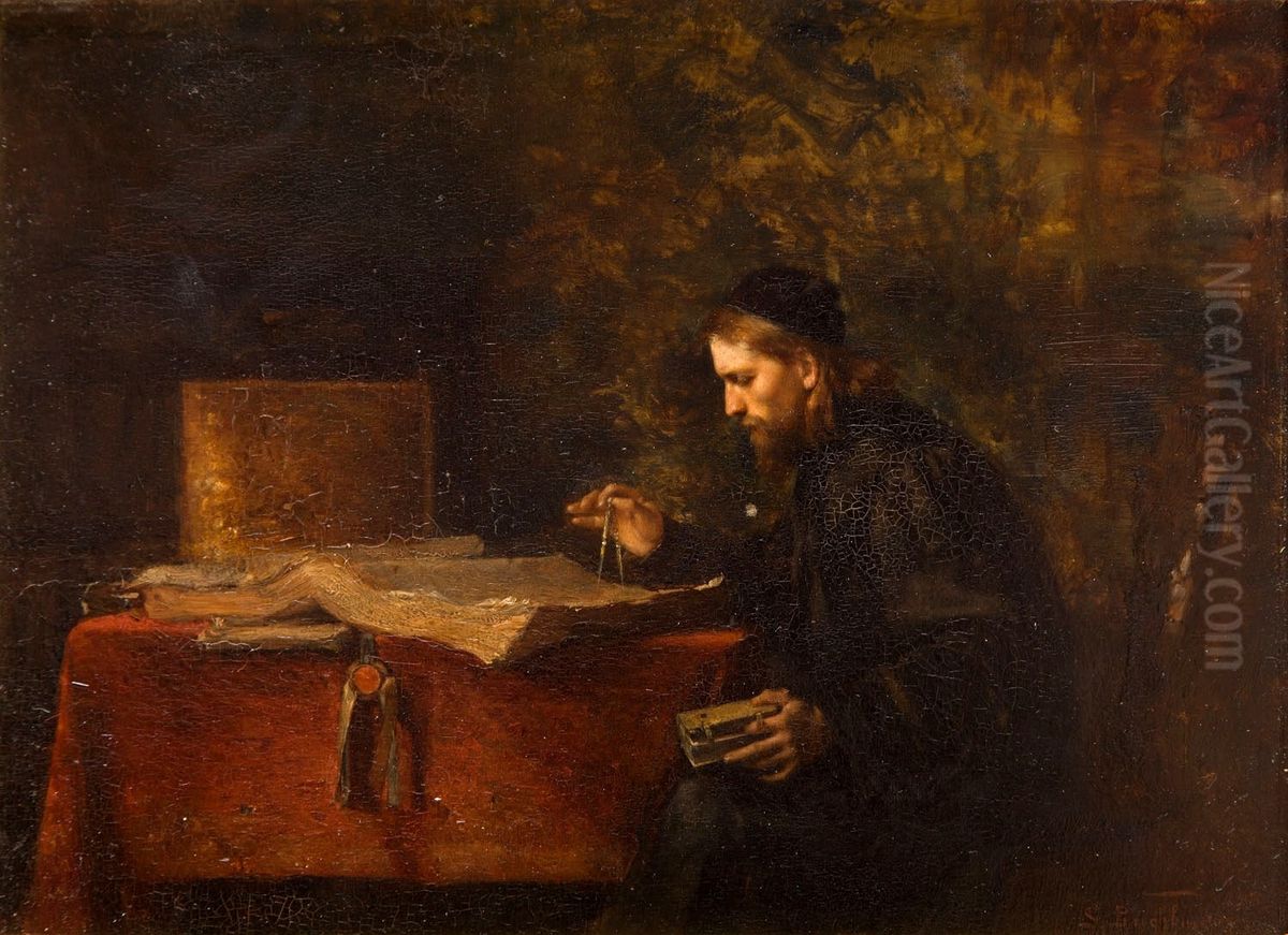 Scholar in his Studio Oil Painting by Szymon Buchbinder