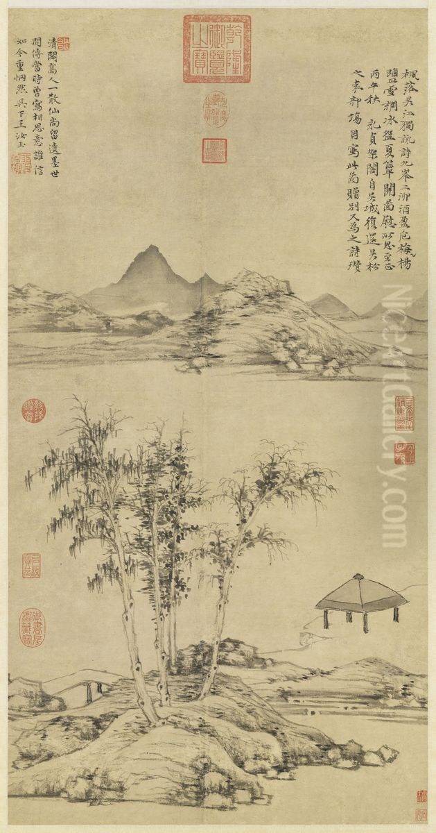 Falling Maple Leaves on the Wu River Oil Painting by Ni Zan