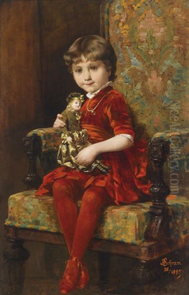 Young Girl with Doll Oil Painting by Alois Hans Schram