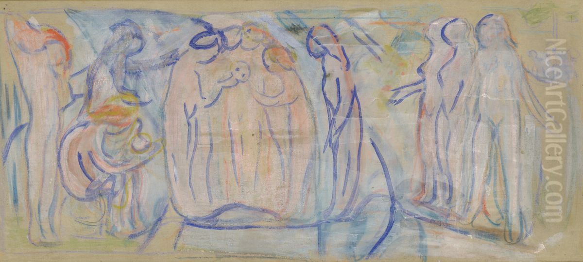 Naked Figures Oil Painting by Edvard Munch