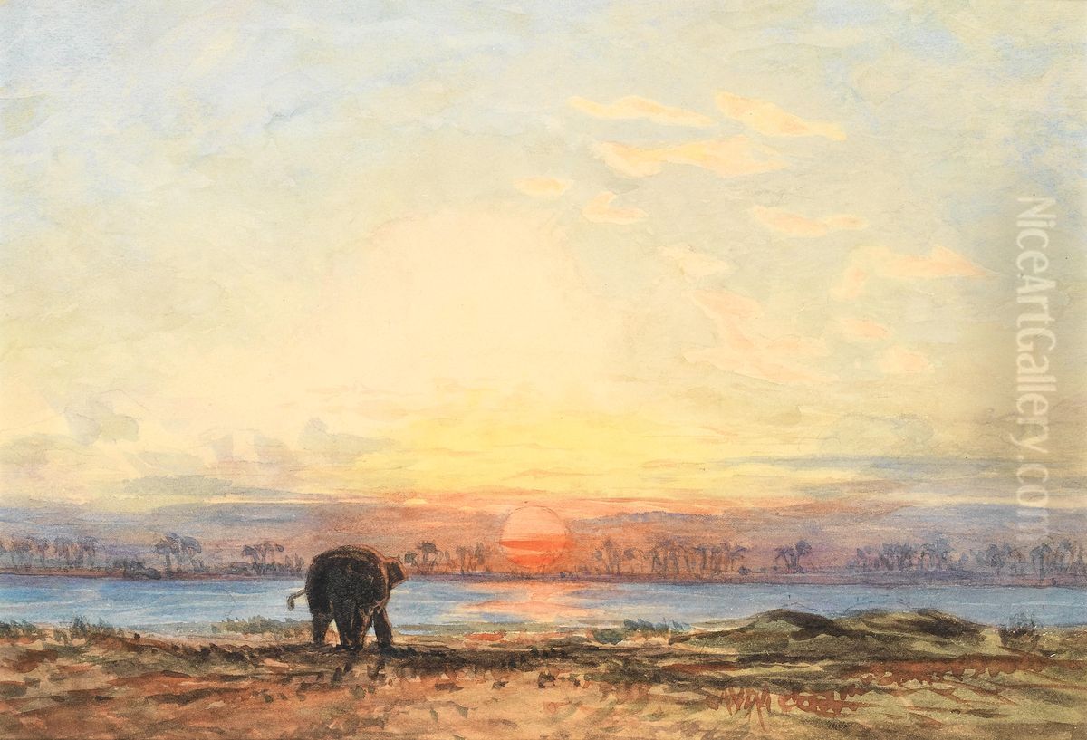 Ein Elefant im Abendrot Oil Painting by Eduard Hildebrandt