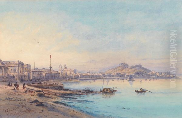 Ansicht des Praya Grande, Macao Oil Painting by Eduard Hildebrandt