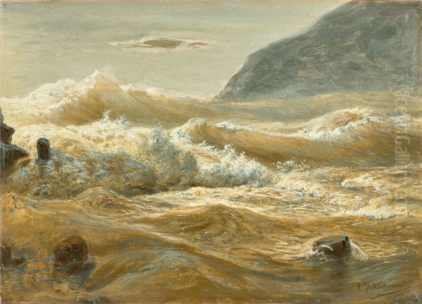 Sturmische Brandung Oil Painting by Eduard Hildebrandt
