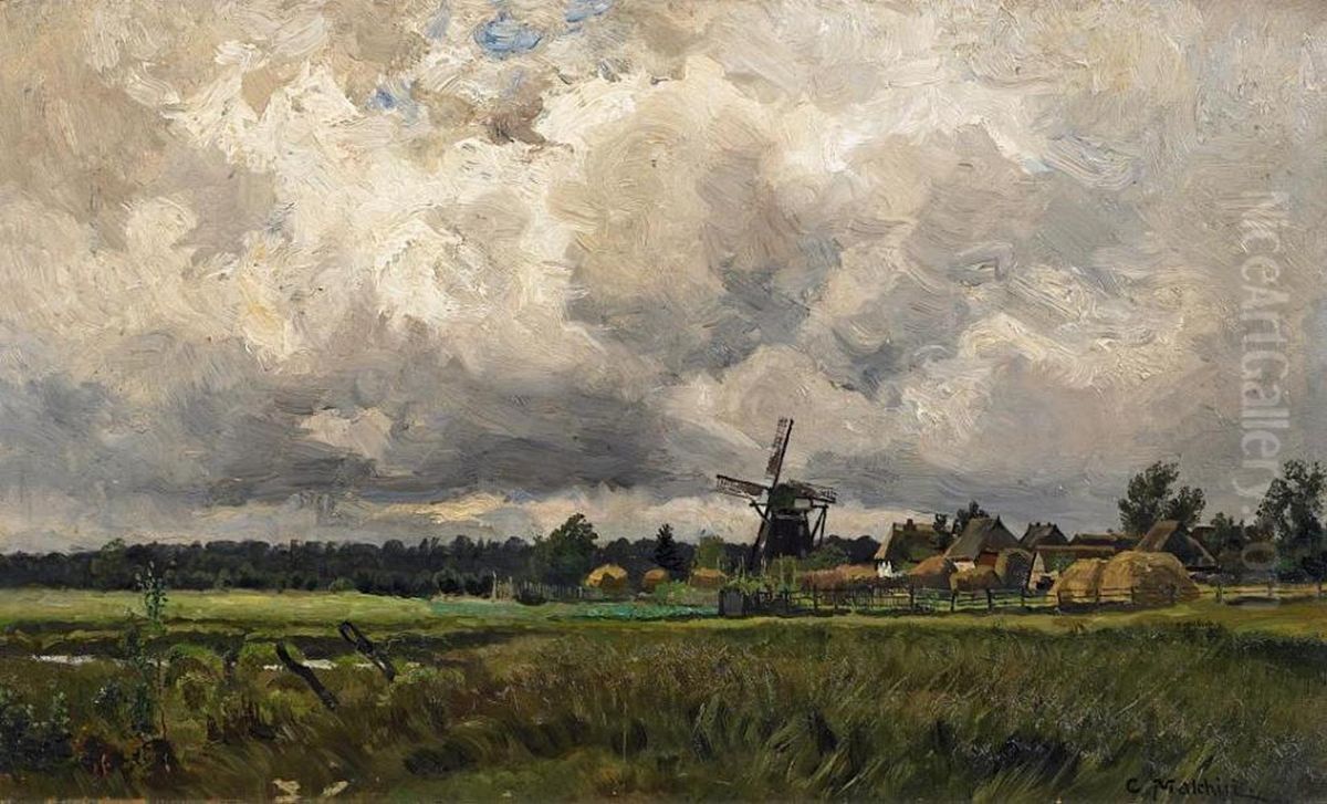 Windmill near Graal on the Baltic Sea Oil Painting by Carl Malchin