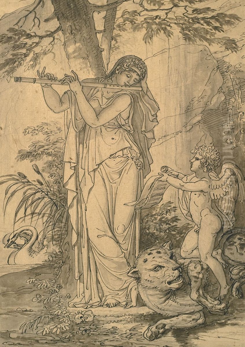 Euterpe, muse of Music Oil Painting by Charles Meynier