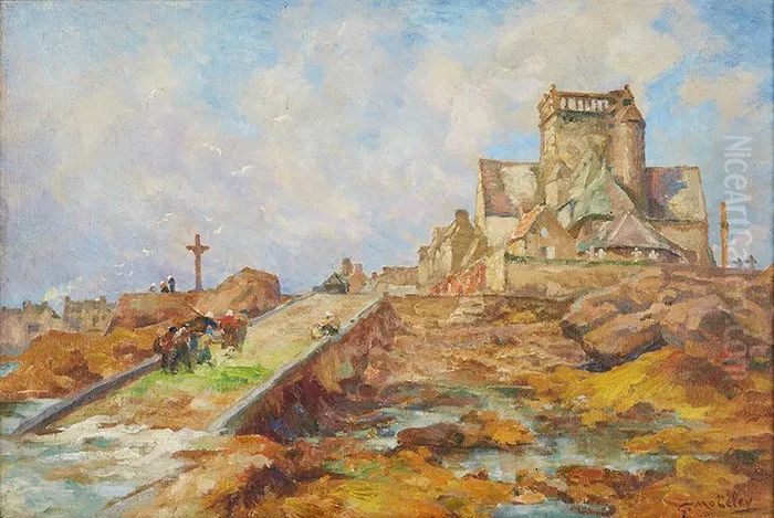 L'eglise de Barfleur Oil Painting by Georges Jules Moteley
