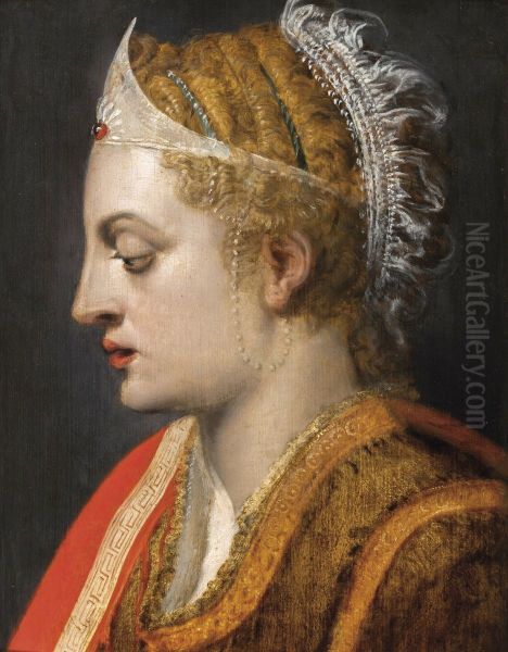 Woman in profile with diadem Oil Painting by Frans Floris I