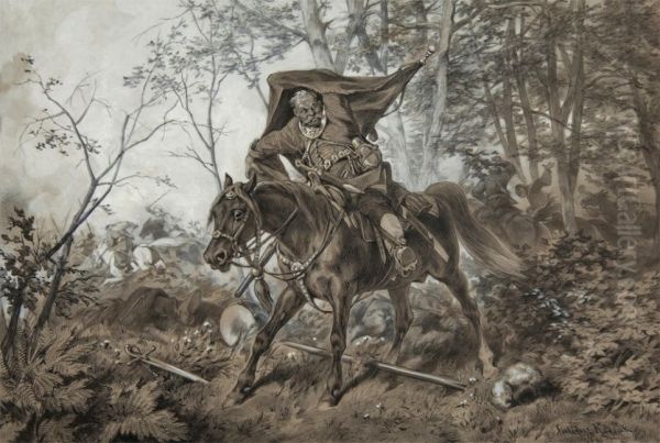 Zagloba zdobywa choragiew Oil Painting by Juliusz Kossak