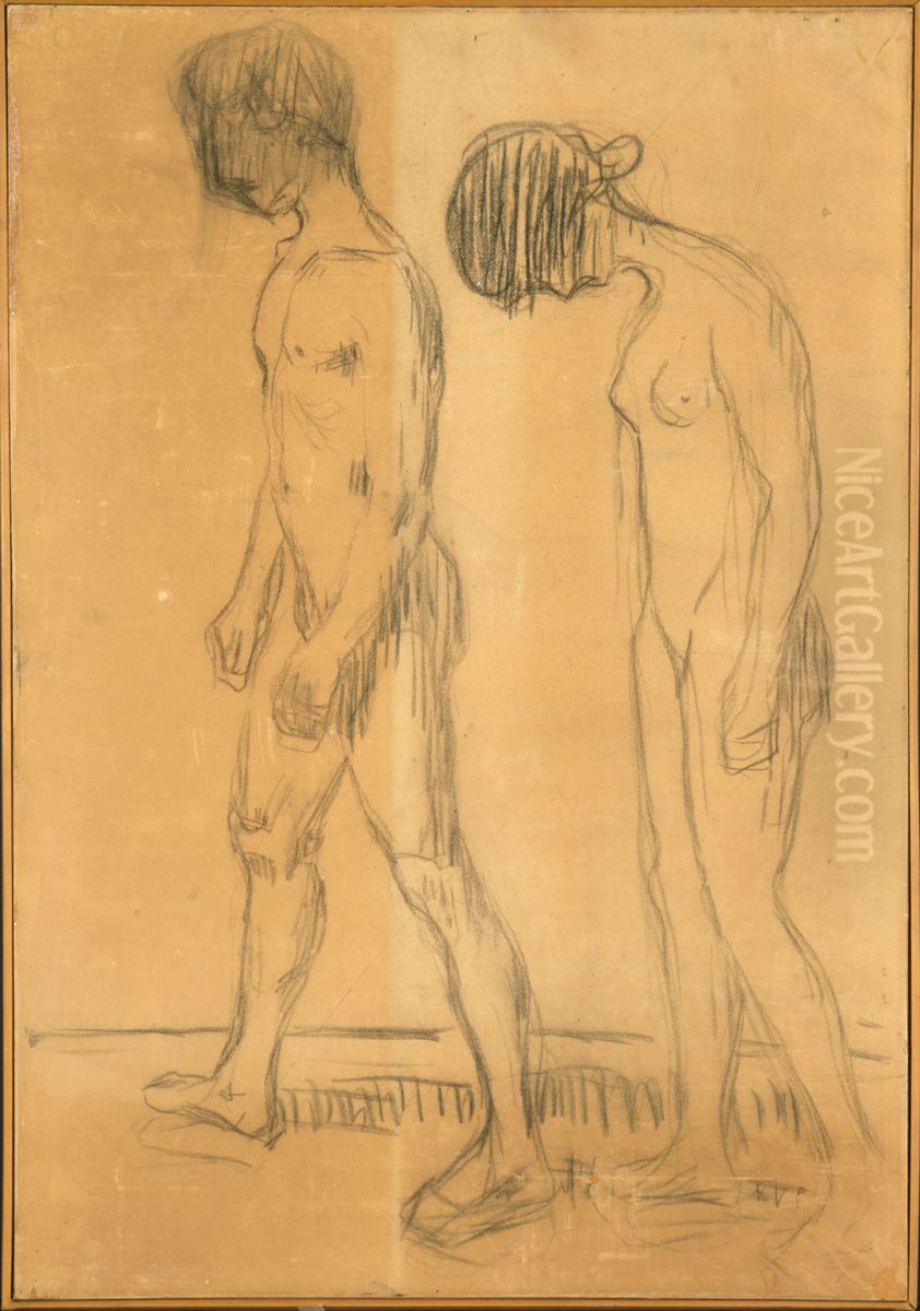 Naked Man and Woman Oil Painting by Edvard Munch