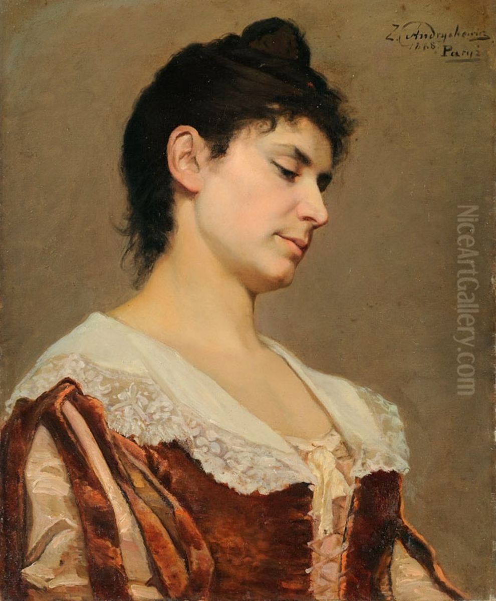 Portret damy Oil Painting by Zygmunt Andrychiewicz