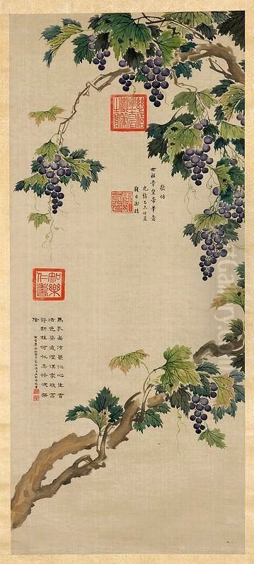 Vines with fruit. Oil Painting by Empress Dowager Cixi