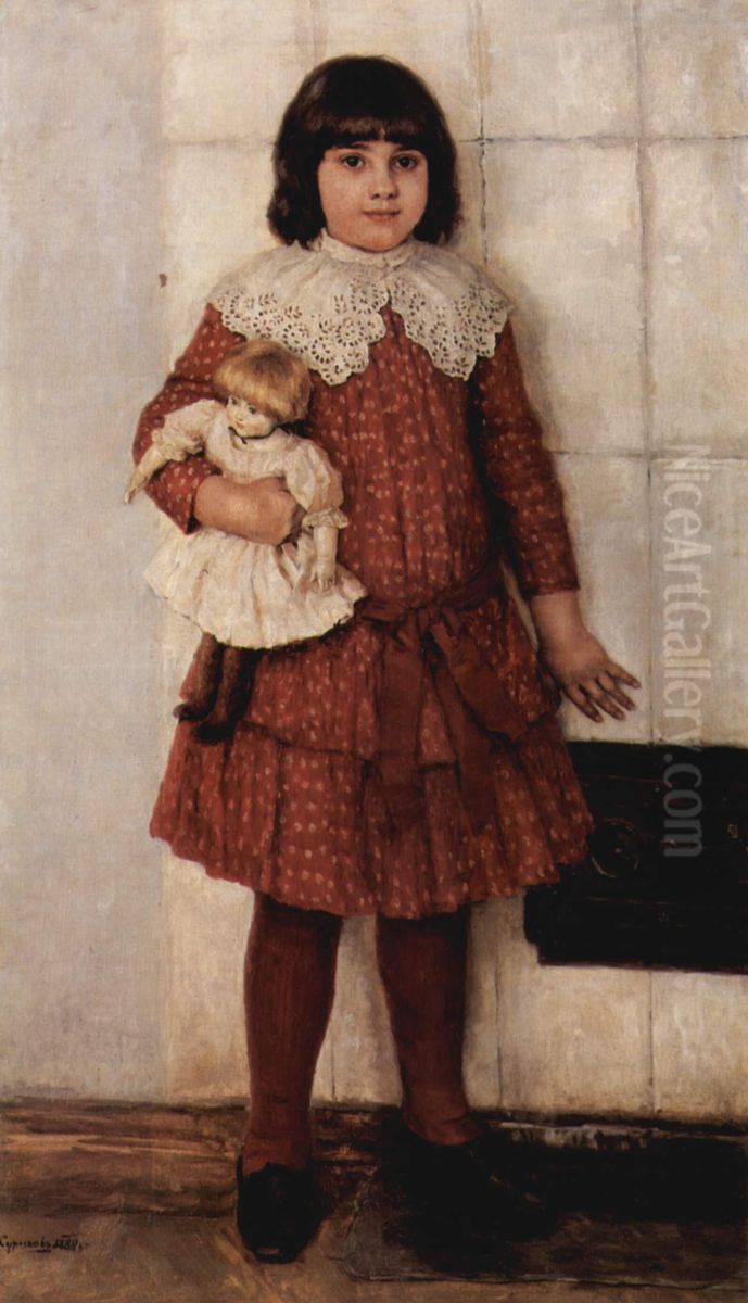 Portrait of Olga Wassiljewna Surikowa, the artist's daughter (Girl with Doll) Oil Painting by Vasily Surikov