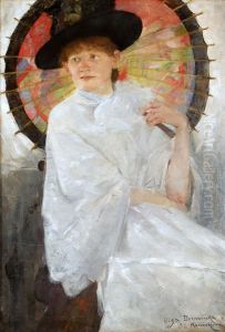 Portret mlodej kobiety z czerwona parasolka (Portret siostry artystki z czerwona parasolka)