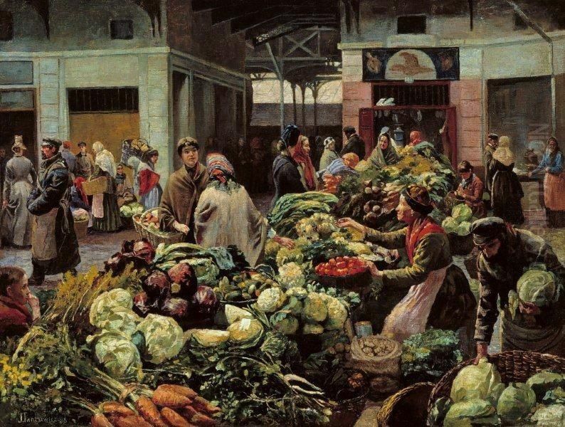Targ na jarzyny na Placu Zelaznej Bramy w Warszawie Oil Painting by Jozef Pankiewicz