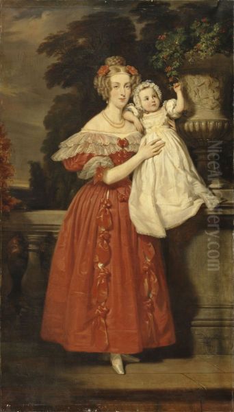 Louise d'Orleans, reine des Belges, et son fils Oil Painting by Henri Decaisne
