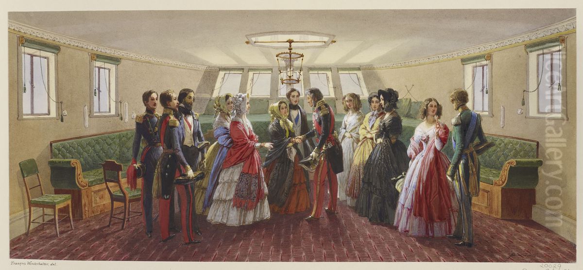 Louis-Philippe taking leave of Queen Victoria on board the royal yacht Oil Painting by Franz Xavier Winterhalter