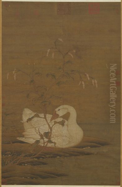 White Goose and Red Polygonum Oil Painting by Emperor Huizong of Song