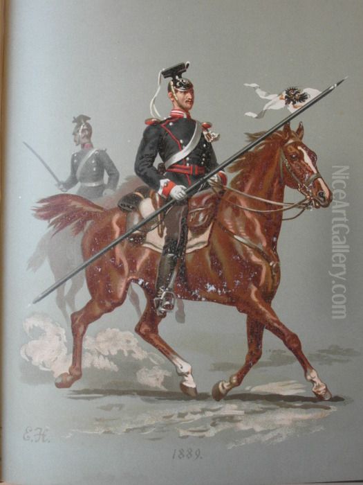 1889 un lancier Prussien Oil Painting by unknown