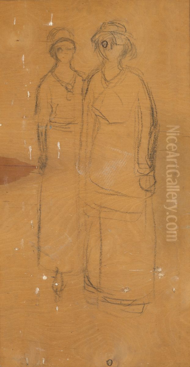 Two Standing Women Oil Painting by Edvard Munch