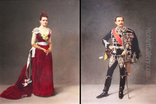 Ferdinand Eduard Freiherr von Stumm (1843-1925) and his wife Pauline (1858-1950) Oil Painting by Salvador Martinez Cubells