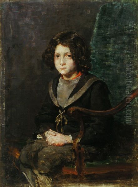 Boy in Navy dress Oil Painting by Ivana Kobilca