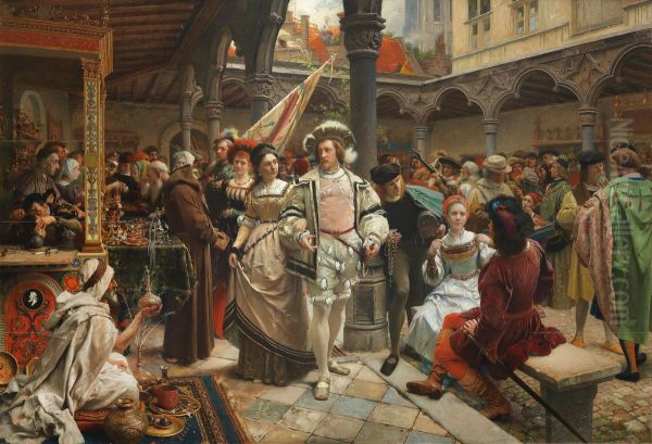 Fair at the Old Stock Exchange in Antwerp Oil Painting by Pieter Van der Ouderaa