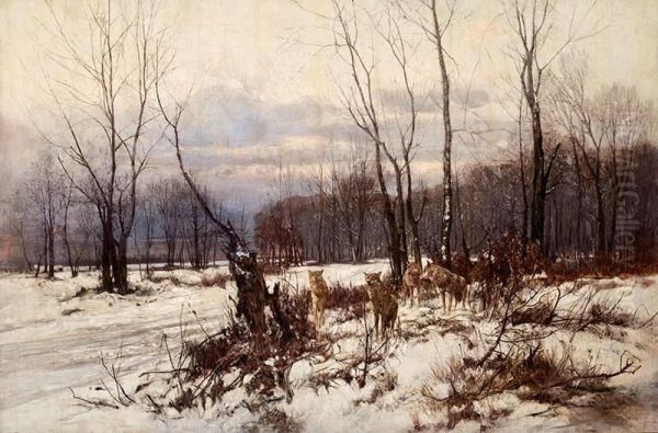Pejzaz zimowy z wilkami Oil Painting by unknown