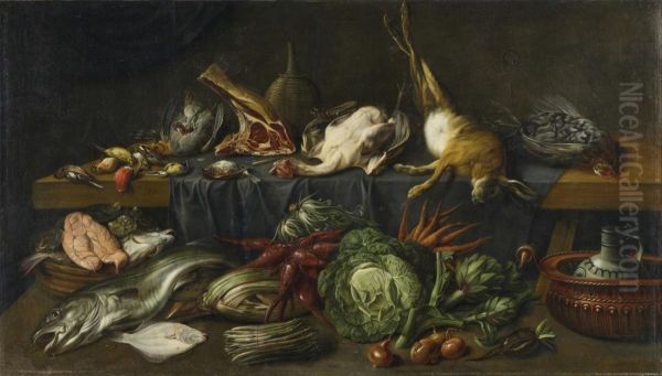 Large kitchen still life Oil Painting by Peter van Boucle