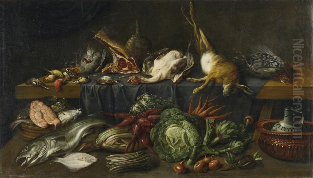 Grote Keuken Stilleven Oil Painting by Peter van Boucle