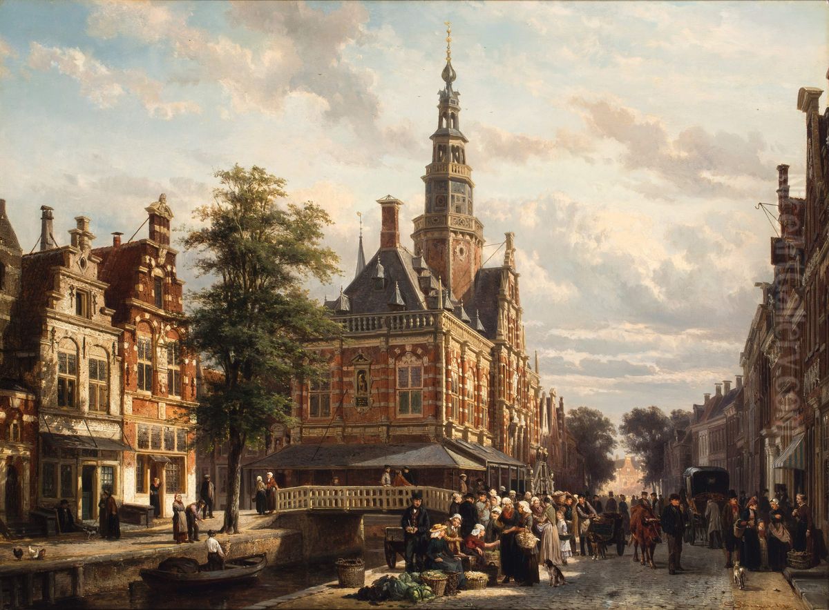 The Market Square and Town Hall of Bolsward in Summer Oil Painting by Cornelis Springer